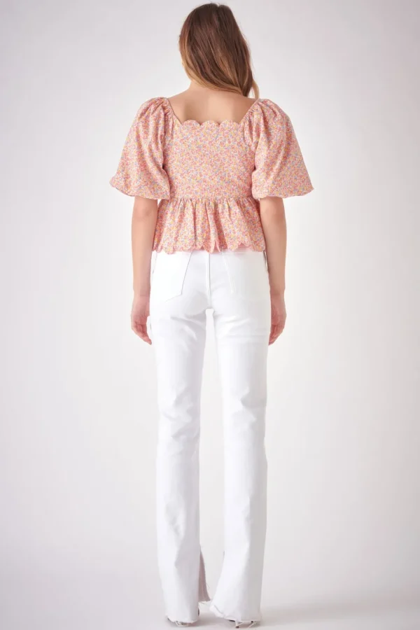 FREE THE ROSES Tops*- Scalloped Detail Top PINKMULTI