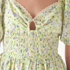 FREE THE ROSES Tops*- Shirred Waist Milkmaid Mini Dress GREENMULTI