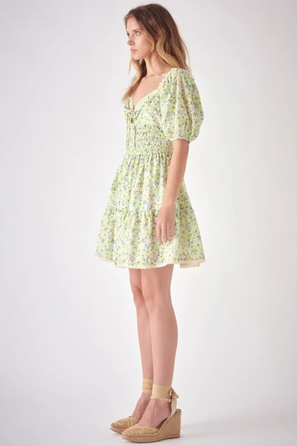 FREE THE ROSES Tops*- Shirred Waist Milkmaid Mini Dress GREENMULTI