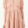 FREE THE ROSES Tops*- Solid Tiered Dress With Ruffled Sleeves BLUSH
