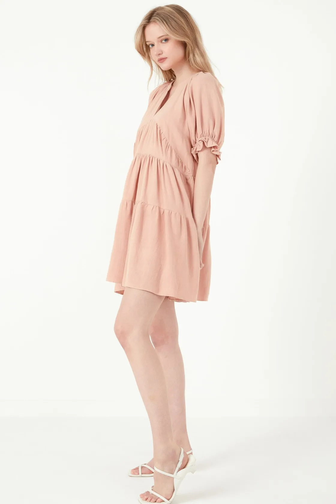 free_the_roses___solid_ti_1.webp FREE THE ROSES Tops*- Solid Tiered Dress With Ruffled Sleeves BLUSH