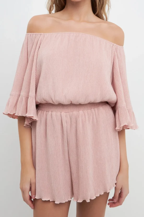 FREE THE ROSES Tops*- Texture Knit Romper DUSTYPINK