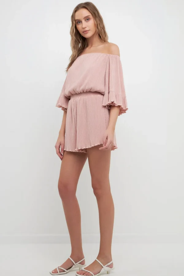 FREE THE ROSES Tops*- Texture Knit Romper DUSTYPINK