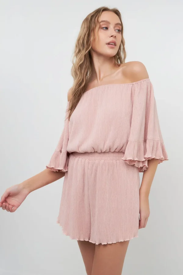 FREE THE ROSES Tops*- Texture Knit Romper DUSTYPINK