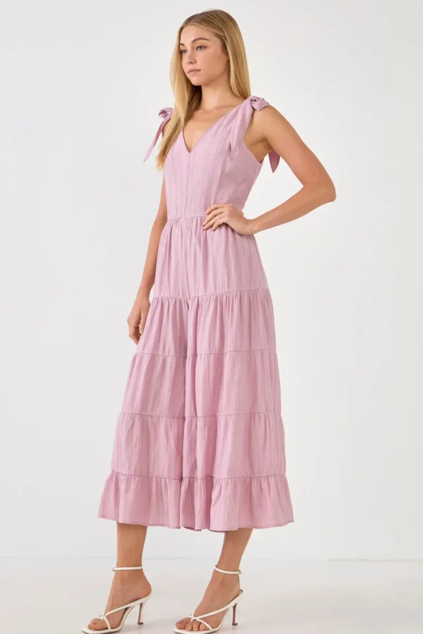 FREE THE ROSES Tops | One Pieces*- Tiered Jumpsuit with Bow Tie Shoulders PINK