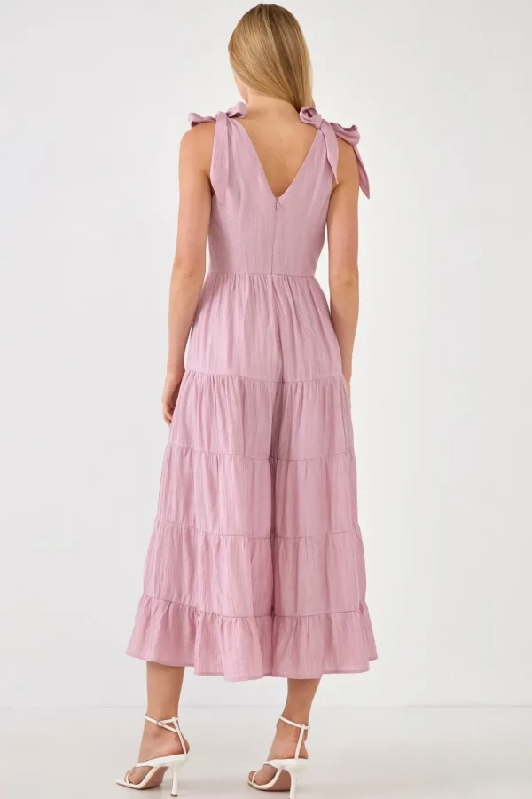 FREE THE ROSES Tops | One Pieces*- Tiered Jumpsuit with Bow Tie Shoulders PINK