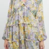FREE THE ROSES Tops*- Voluminous Flowy Floral Mini Dress PURPLEMULTI