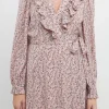 FREE THE ROSES Tops*- Wrapped Mini Dress with Ruffled Neckline MAUVE