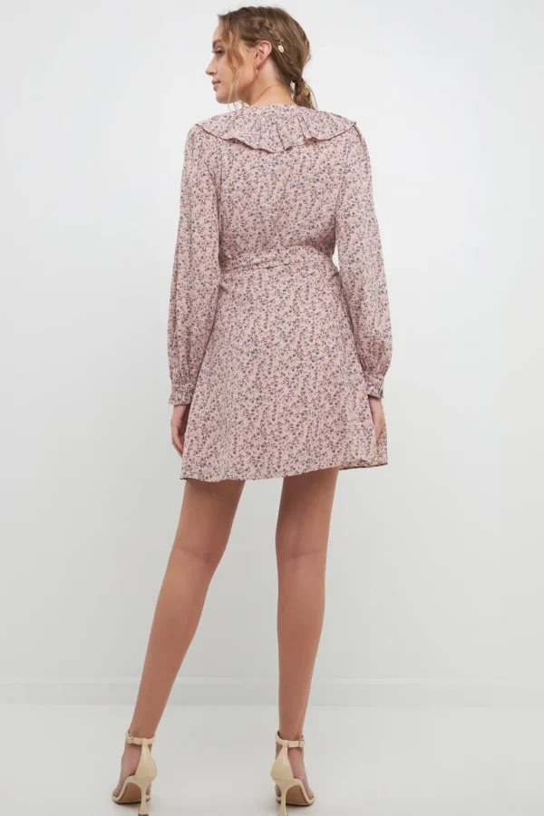 FREE THE ROSES Tops*- Wrapped Mini Dress with Ruffled Neckline MAUVE