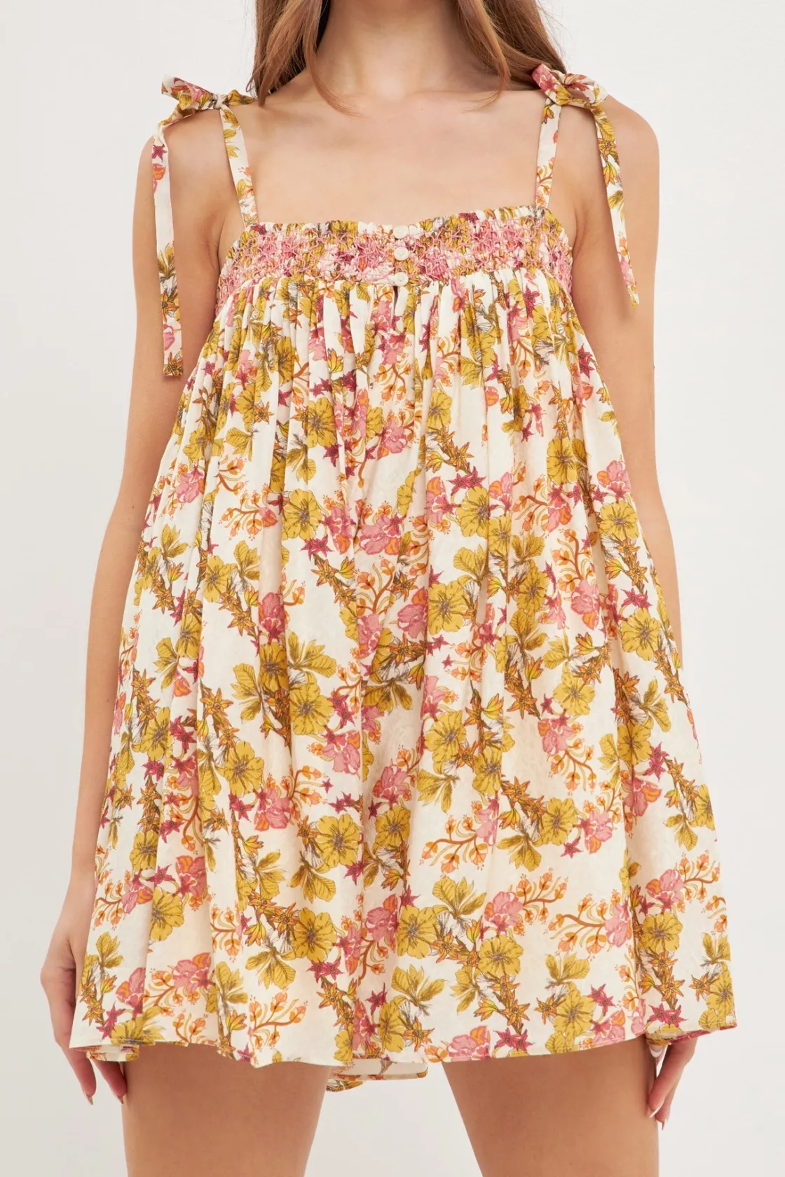 free_the_roses__bow_tie_f_0.webp FREE THE ROSES Tops*- Bow Tie Floral Flouced Romper YELLOW