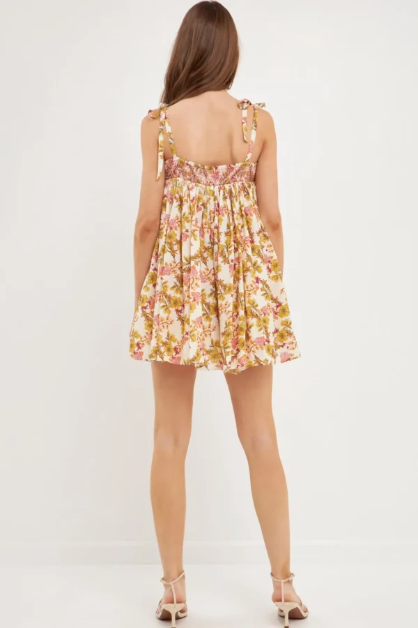 FREE THE ROSES Tops*- Bow Tie Floral Flouced Romper YELLOW