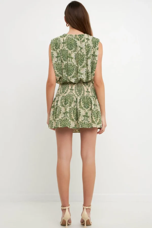FREE THE ROSES Tops*- Chiffon Baroque Print Mini Dress GREEN