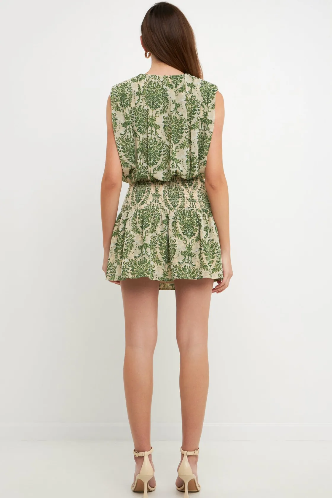 free_the_roses__chiffon_b_2.webp FREE THE ROSES Tops*- Chiffon Baroque Print Mini Dress GREEN