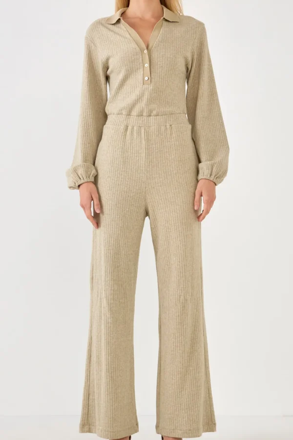 FREE THE ROSES Tops | One Pieces*- Collared Knit Jumpsuit TAUPE