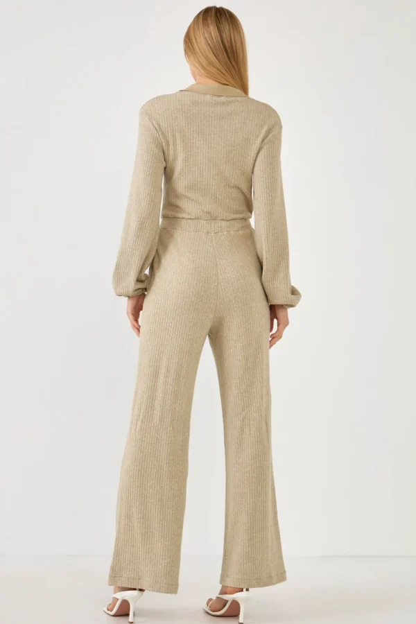 FREE THE ROSES Tops | One Pieces*- Collared Knit Jumpsuit TAUPE