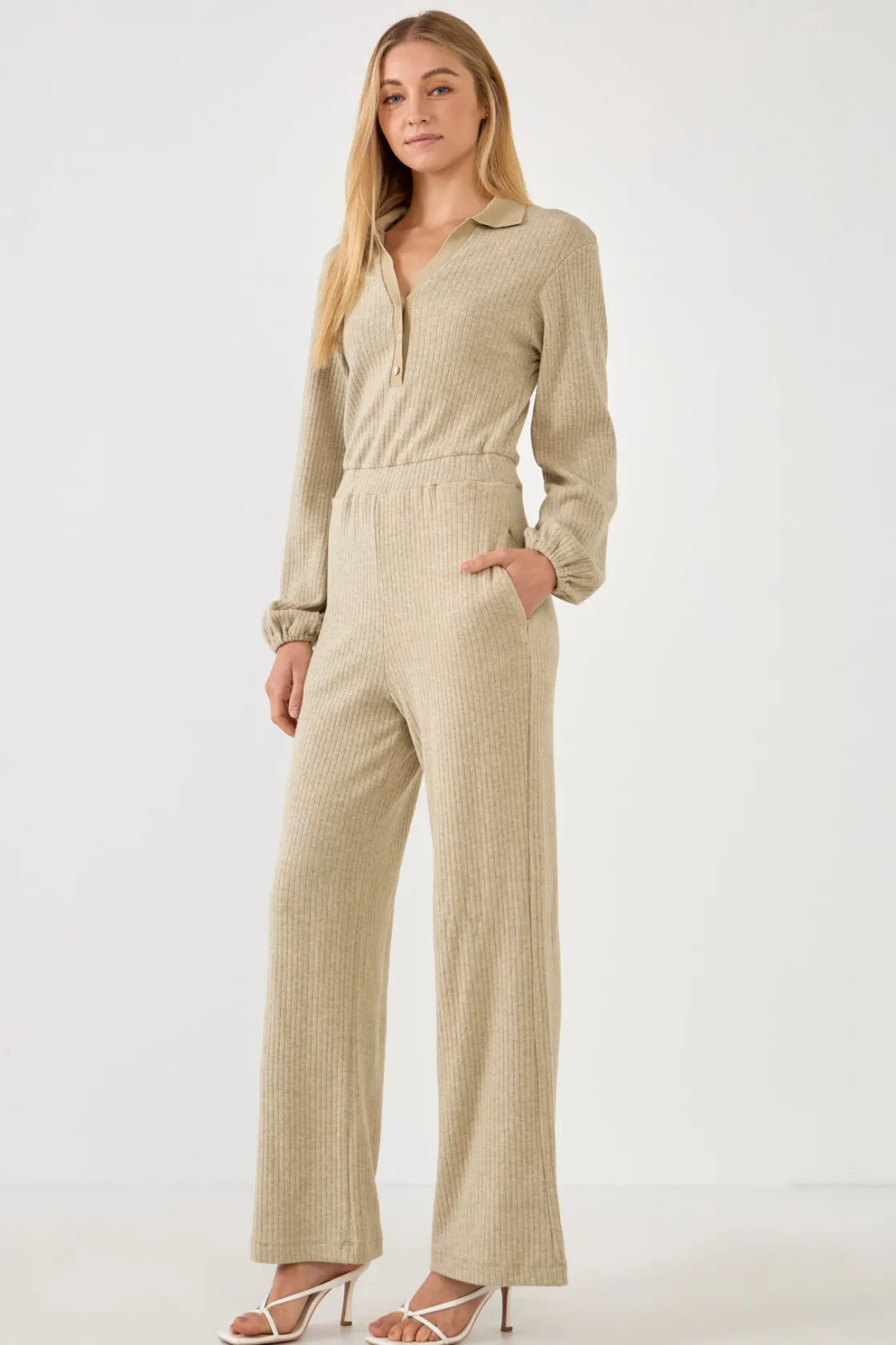 free_the_roses__collared__2.webp FREE THE ROSES Tops | One Pieces*- Collared Knit Jumpsuit TAUPE