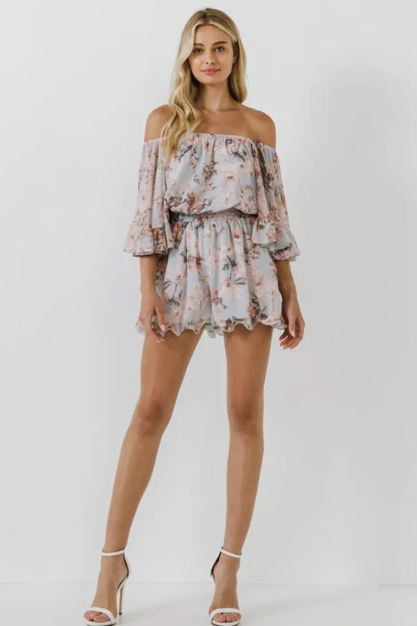 FREE THE ROSES Tops*- Flowy Floral Romper BLUEMULTI