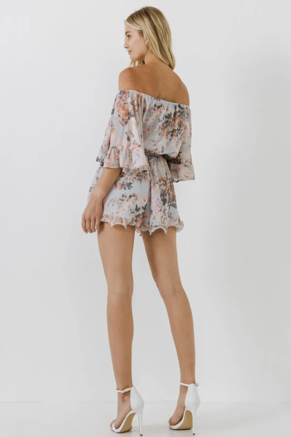 FREE THE ROSES Tops*- Flowy Floral Romper BLUEMULTI