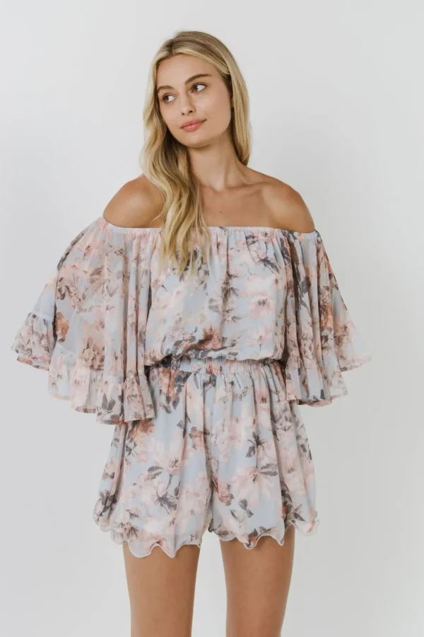 FREE THE ROSES Tops*- Flowy Floral Romper BLUEMULTI
