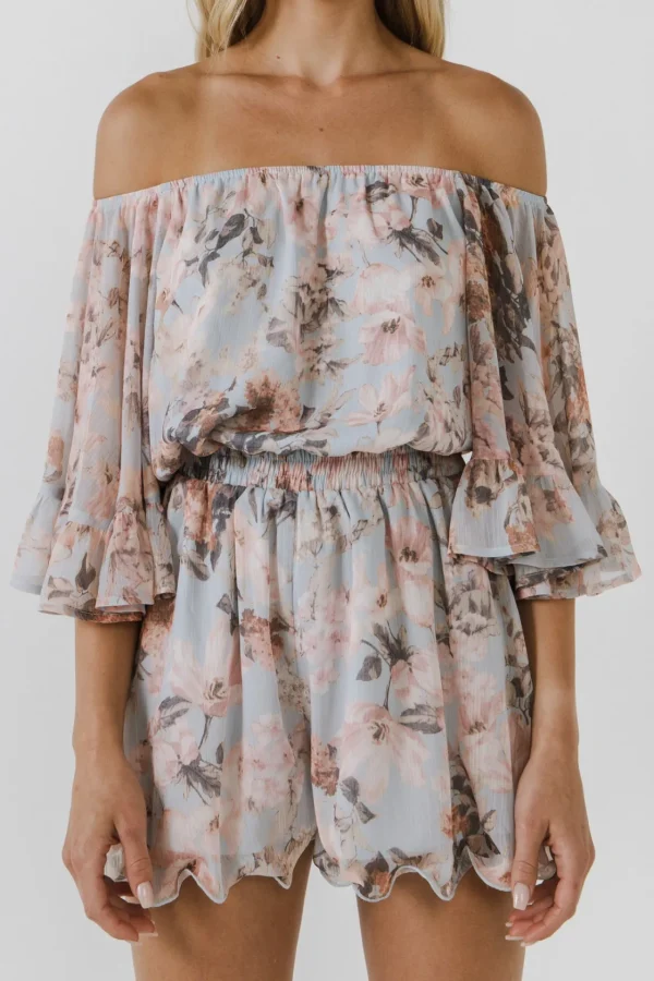 FREE THE ROSES Tops*- Flowy Floral Romper BLUEMULTI