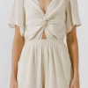 FREE THE ROSES Tops*- Knotted Romper CREAM