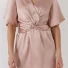 FREE THE ROSES Tops*- Knotted Satin Mini Dress DUSTYPINK