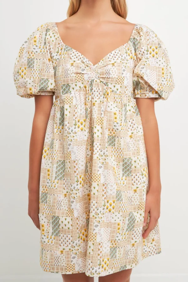 FREE THE ROSES Tops*- Printed Babydoll Mini Dress MULTI