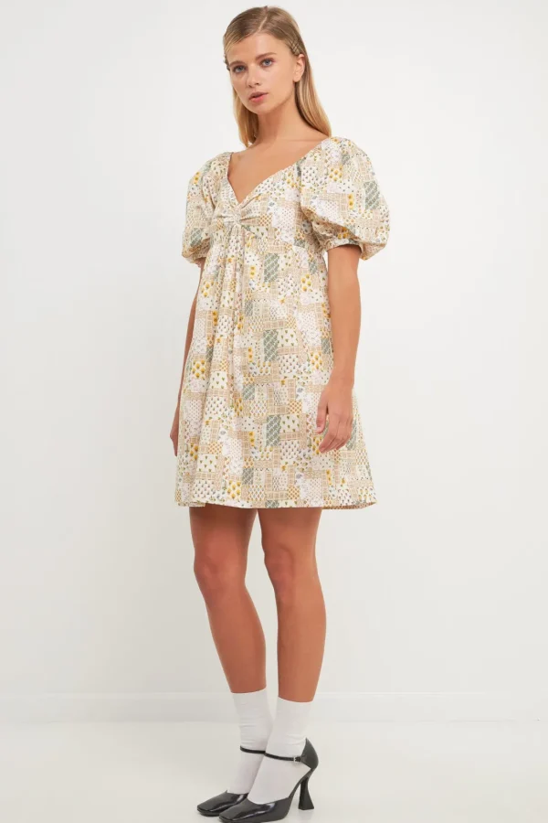 FREE THE ROSES Tops*- Printed Babydoll Mini Dress MULTI