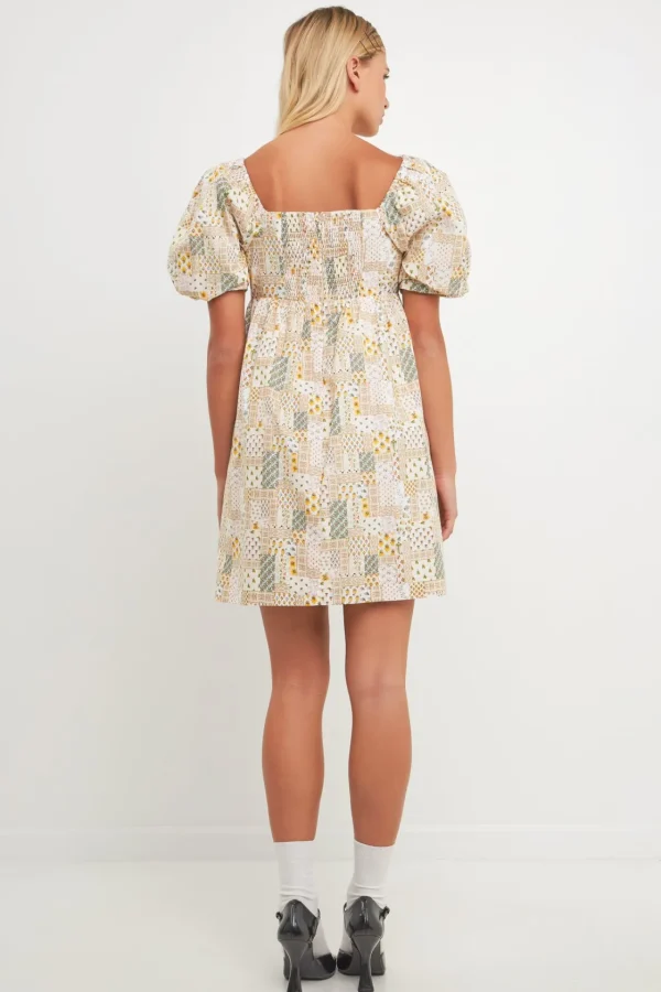 FREE THE ROSES Tops*- Printed Babydoll Mini Dress MULTI