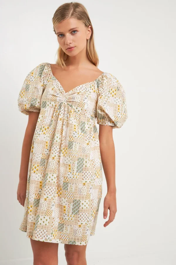 FREE THE ROSES Tops*- Printed Babydoll Mini Dress MULTI