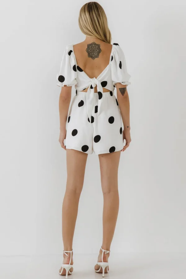 FREE THE ROSES Tops*- Ruched Front Romper with Puff Sleeves WHITE