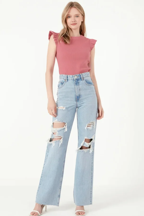 FREE THE ROSES Tops*- Ruffle Detail Knit Top