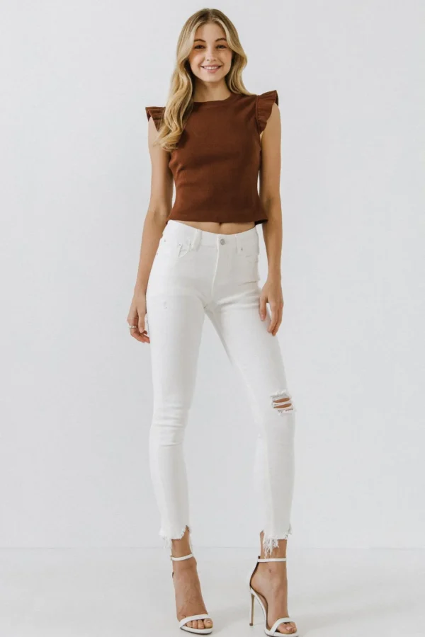 FREE THE ROSES Tops*- Ruffle Detail Knit Top