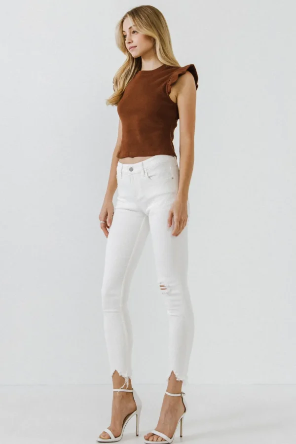 FREE THE ROSES Tops*- Ruffle Detail Knit Top