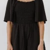 FREE THE ROSES Tops*- Smocked Detail Romper BLACK