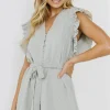 FREE THE ROSES Tops*- Swiss Dot Ruffle Detail Romper SAGE
