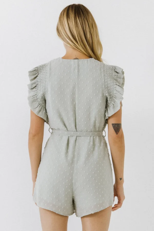 FREE THE ROSES Tops*- Swiss Dot Ruffle Detail Romper SAGE