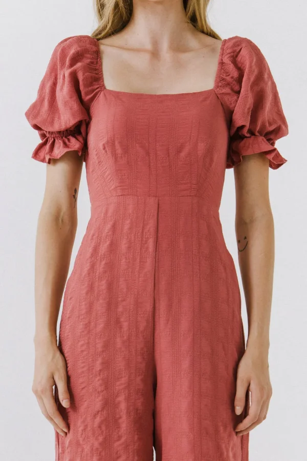 FREE THE ROSES Tops | One Pieces*- Textured Square Neck Jumpsuit MAUVE