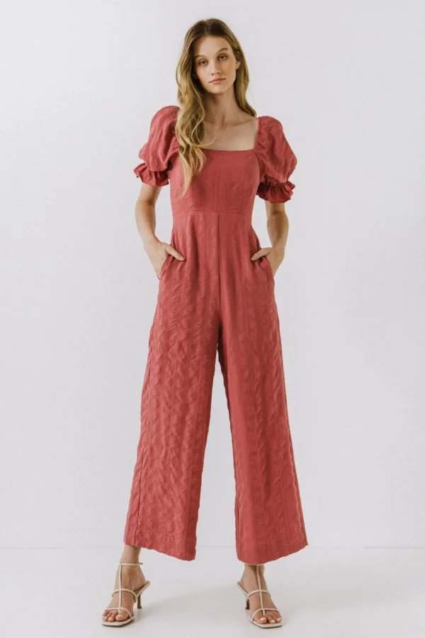 FREE THE ROSES Tops | One Pieces*- Textured Square Neck Jumpsuit MAUVE