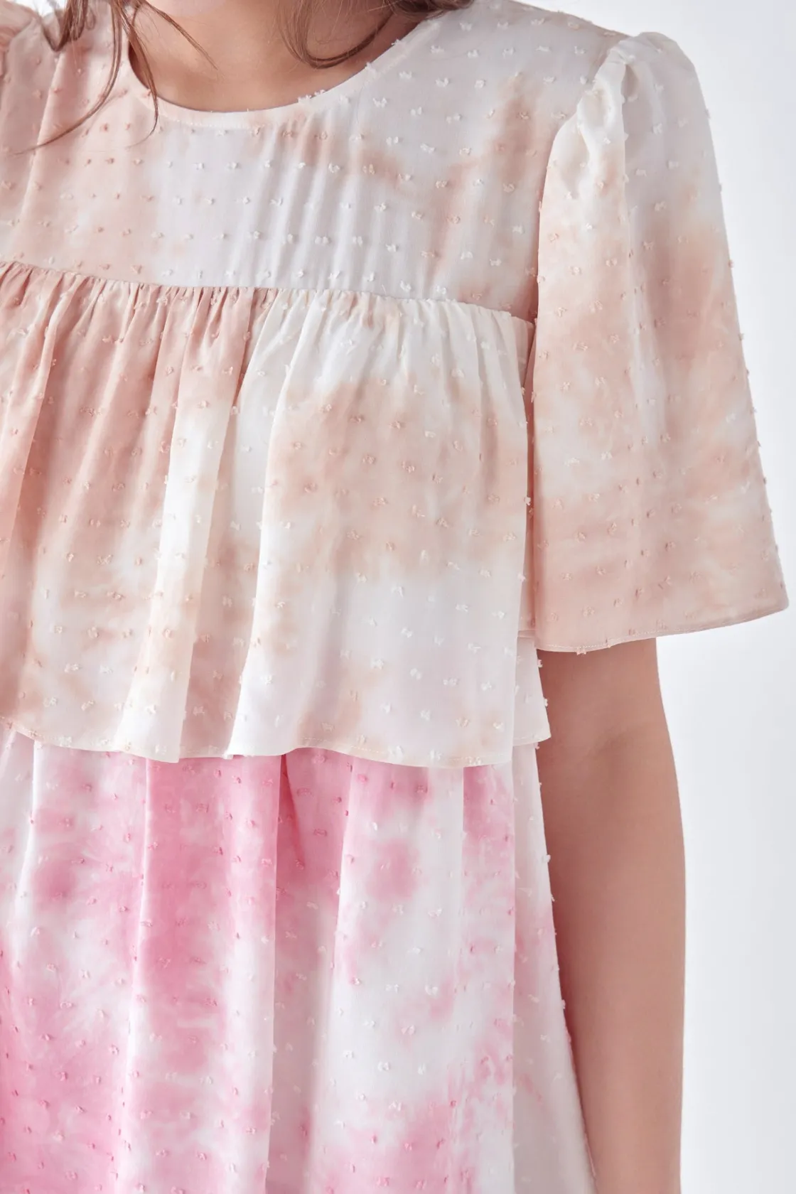free_the_roses__tie_dye_s_0.webp FREE THE ROSES Tops*- Tie Dye Swiss Dot Tiered Mini Dress MULTI