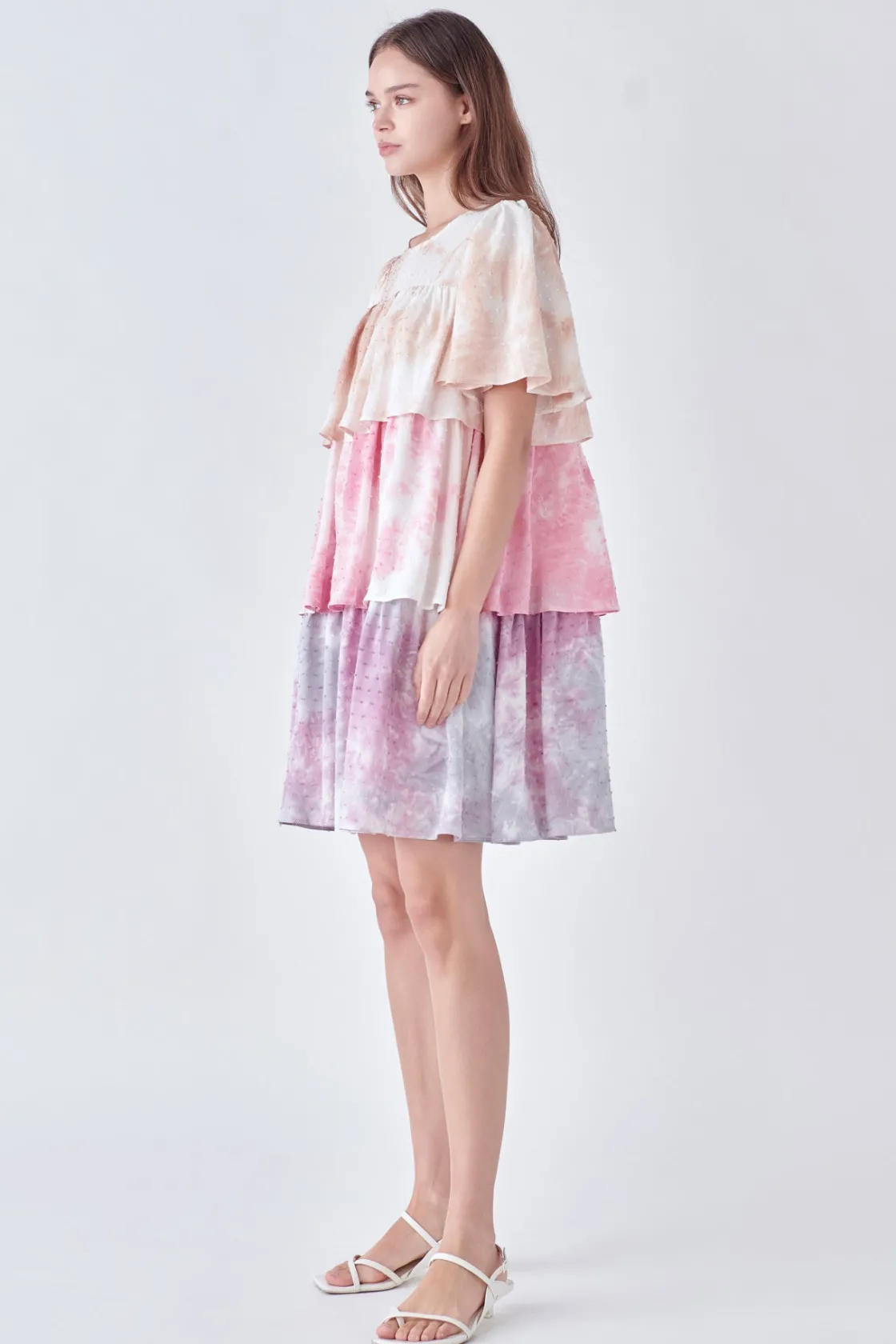 free_the_roses__tie_dye_s_1.webp FREE THE ROSES Tops*- Tie Dye Swiss Dot Tiered Mini Dress MULTI