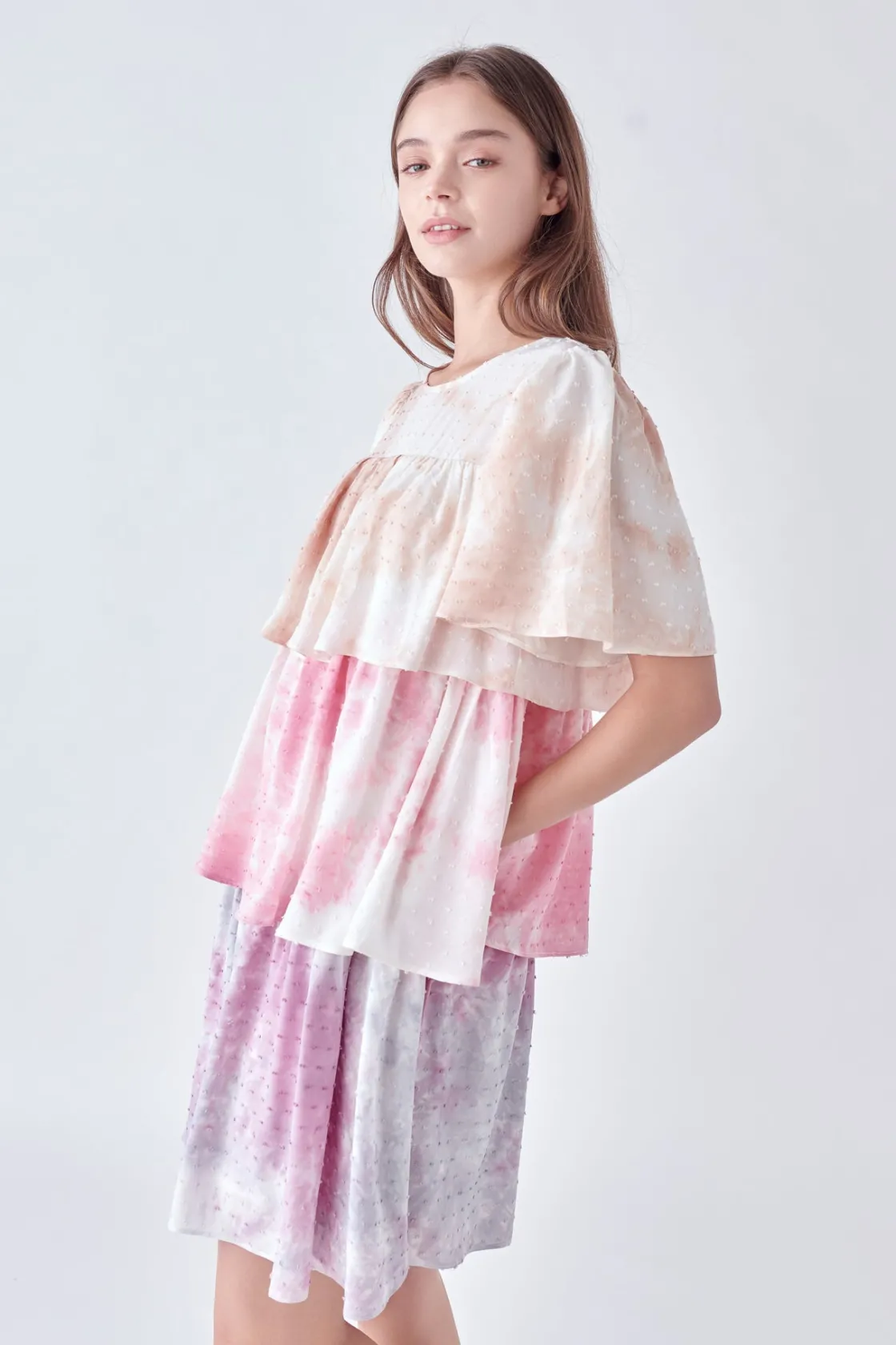 free_the_roses__tie_dye_s_3.webp FREE THE ROSES Tops*- Tie Dye Swiss Dot Tiered Mini Dress MULTI