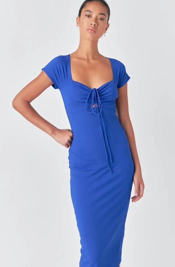 GREY LAB Tops*- Cap Sleeve Front Haltered Midi Dress BLUE
