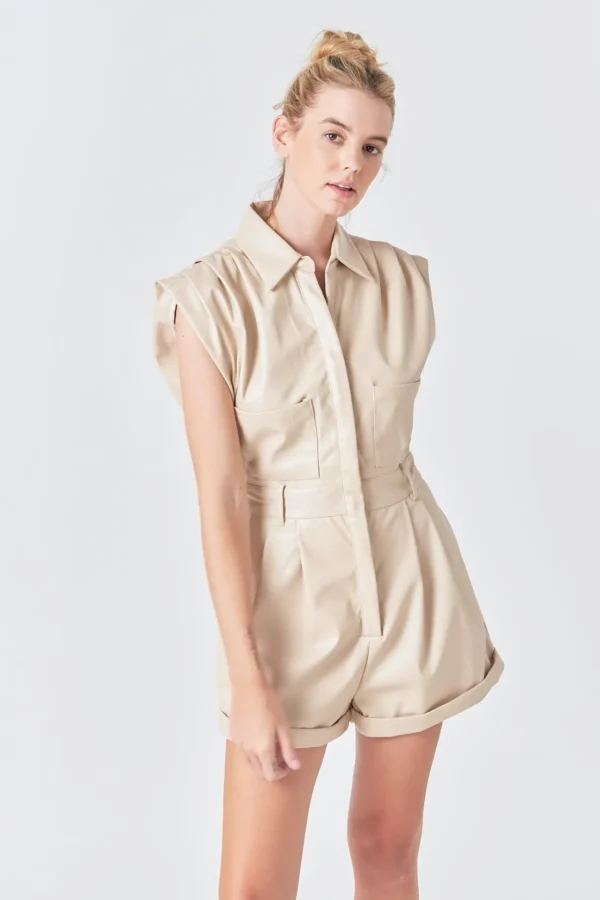 GREY LAB Tops*- Faux Leather Romper BEIGE