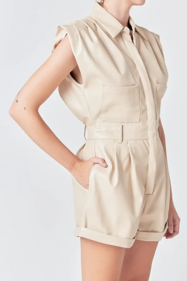GREY LAB Tops*- Faux Leather Romper BEIGE