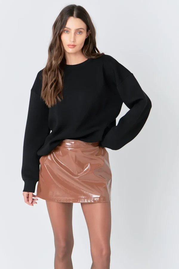 GREY LAB Tops*- Glossy Faux Leather Skort BROWN