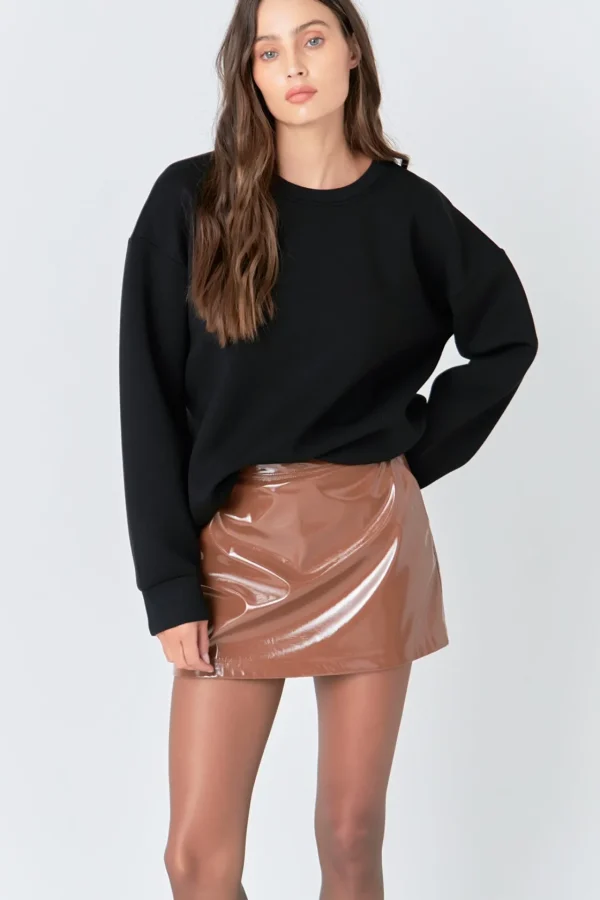 GREY LAB Tops*- Glossy Faux Leather Skort BROWN