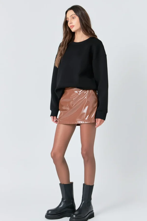 GREY LAB Tops*- Glossy Faux Leather Skort BROWN