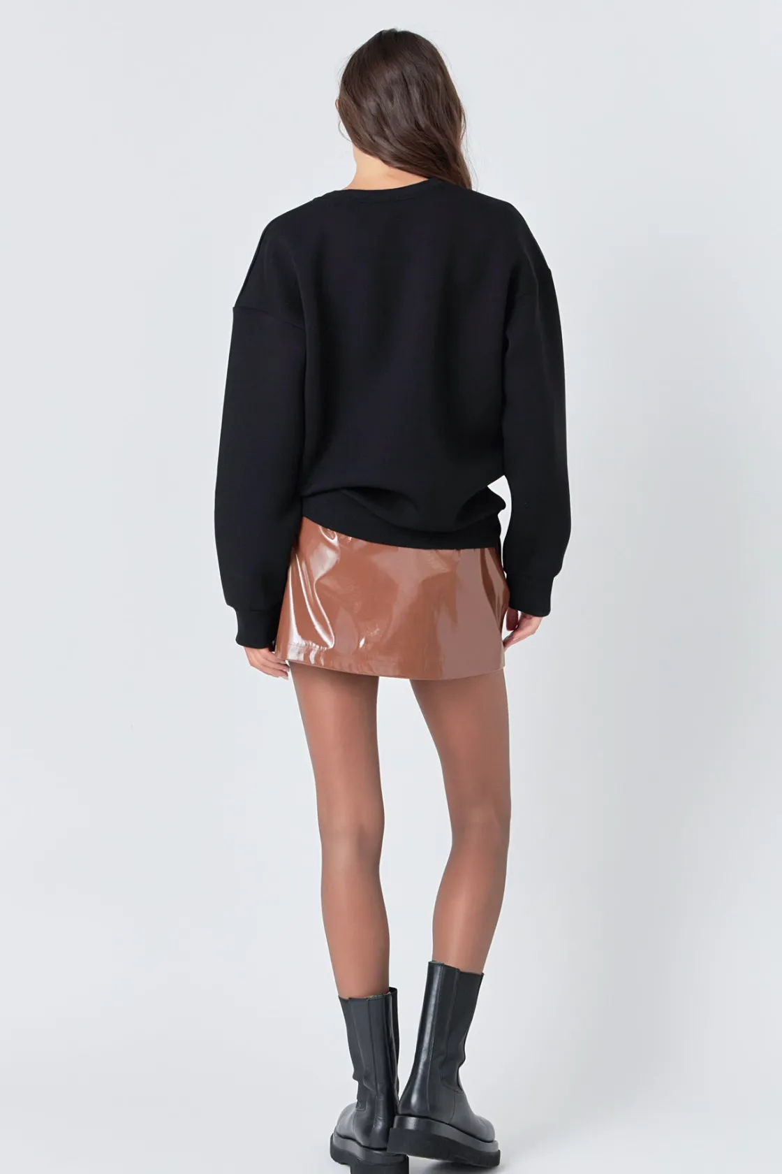 grey_lab__glossy_faux_lea_5.webp GREY LAB Tops*- Glossy Faux Leather Skort BROWN