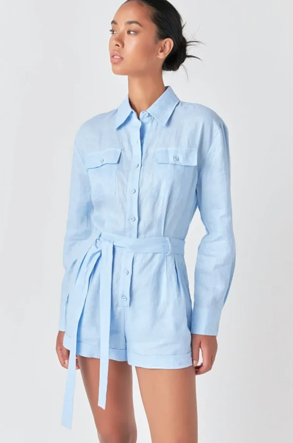 GREY LAB Tops*- Linen Romper BLUE